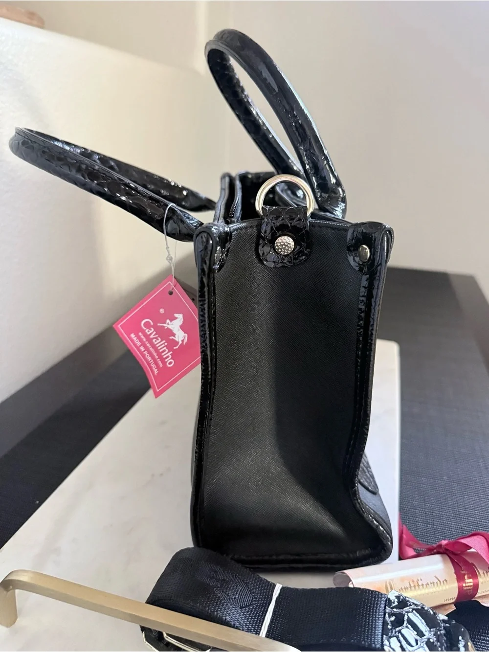 Cavalinho Black Faux Croc Accent Satchel and Crossbody Bag -  Women's Handbag